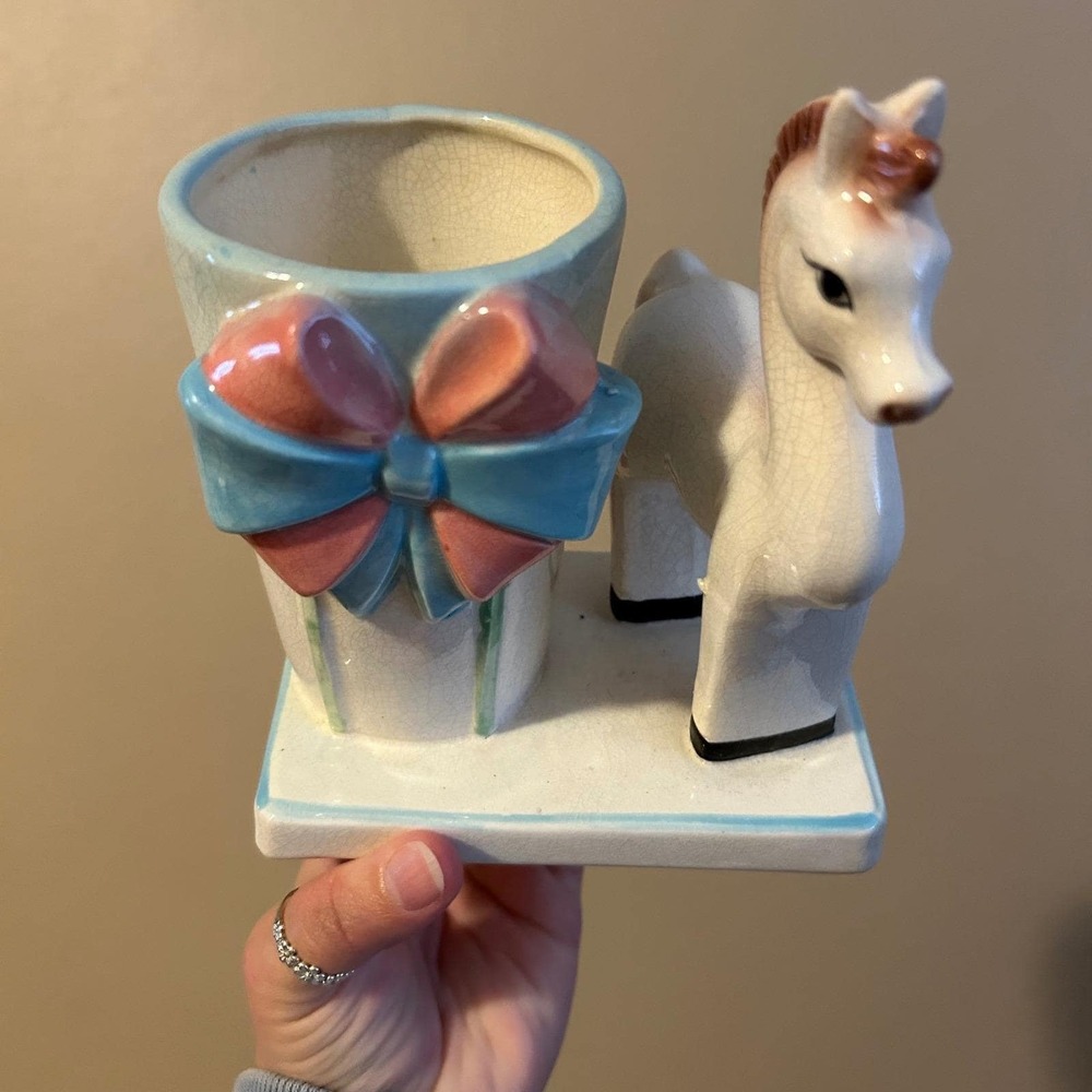 Vintage MCM Crackle Horse Planter Cottagecore Shelf Decor Figurine USA Pottery - Picture 9 of 10